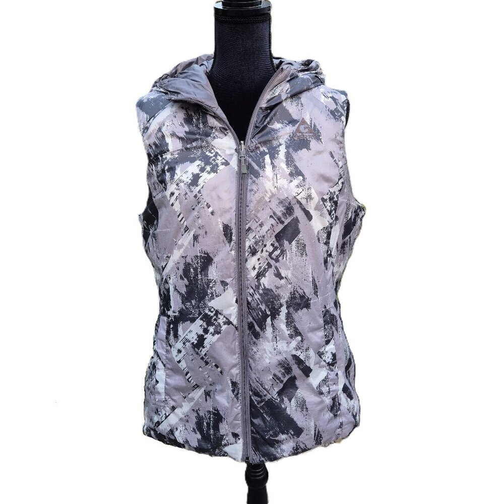 Gerry Reversible Gray Printed Down Filled Nylon Packable Vest, Size L